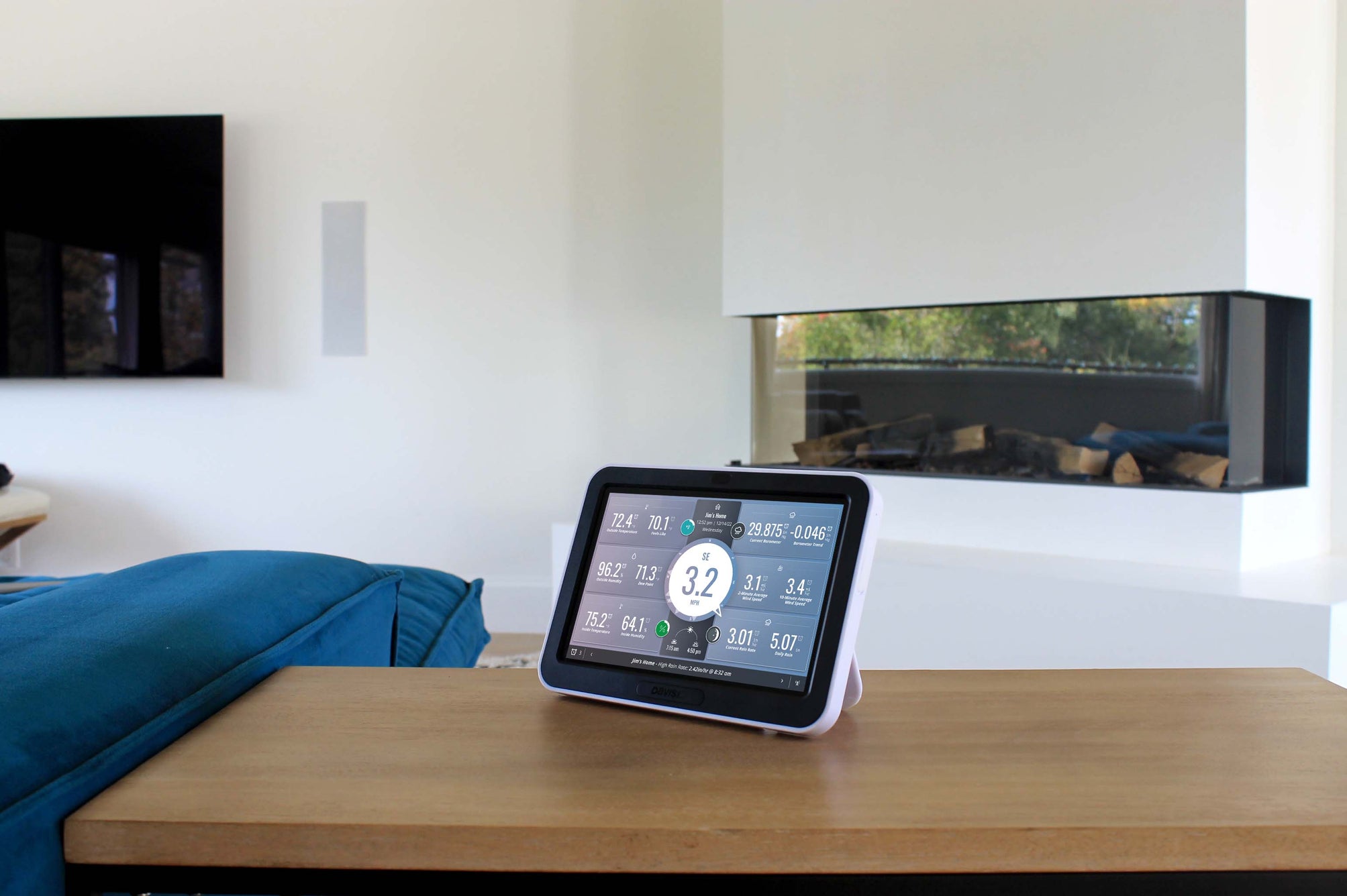 WeatherLink Console weather station display in family room